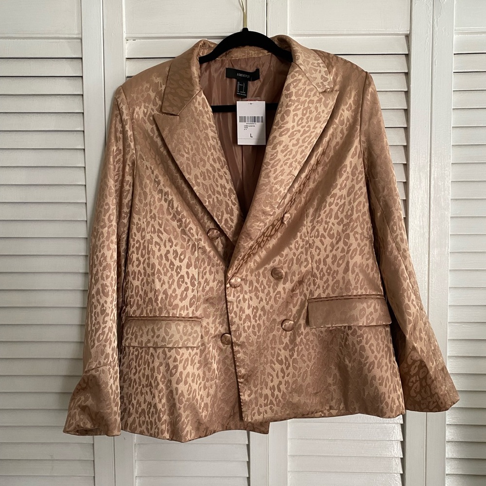 Satin Monochrome Cheetah Print Blazer - Picture 6 of 8